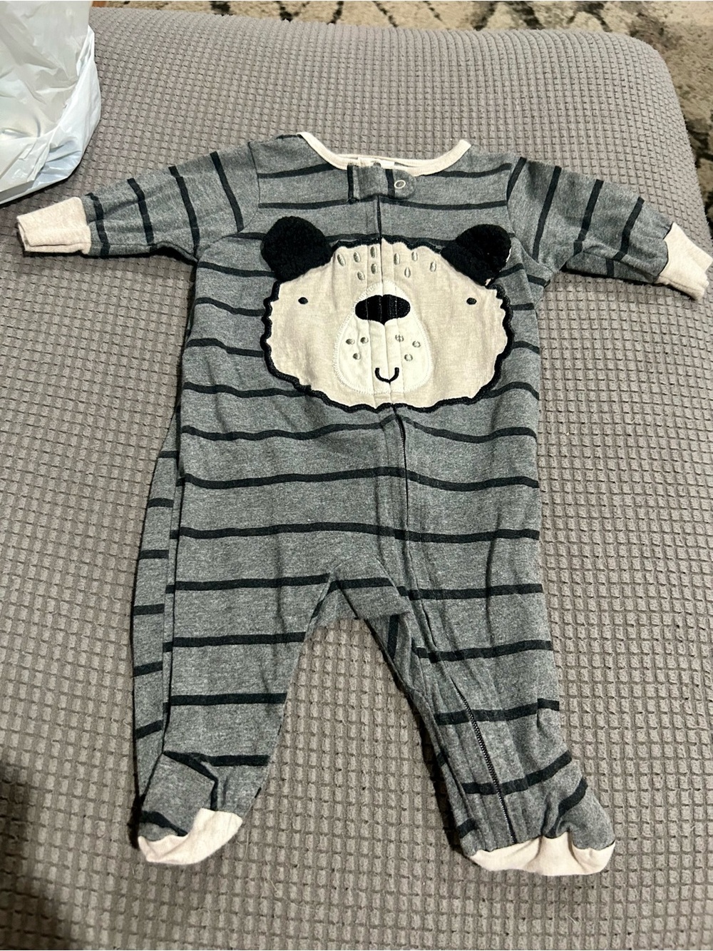 Gerber Gray Striped Bear Footed One-Piece